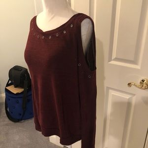 Rebecca Minkoff maroon cold shoulder top